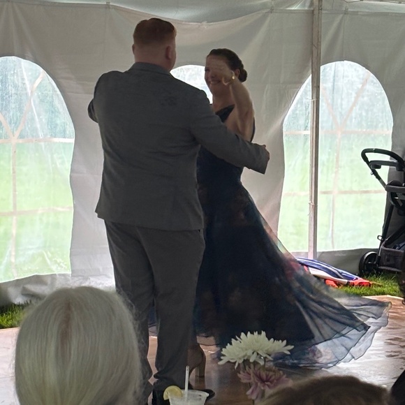 Theia Rosie Floral Organza High-Low Gown 16 Shadow Blooms - Picture 5 of 5